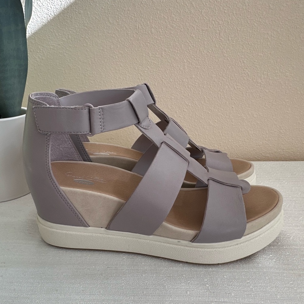 New Dr.Scholl’s Saffron Lavender Leather Strap Wedge Comfort Sandals Women’s 7M